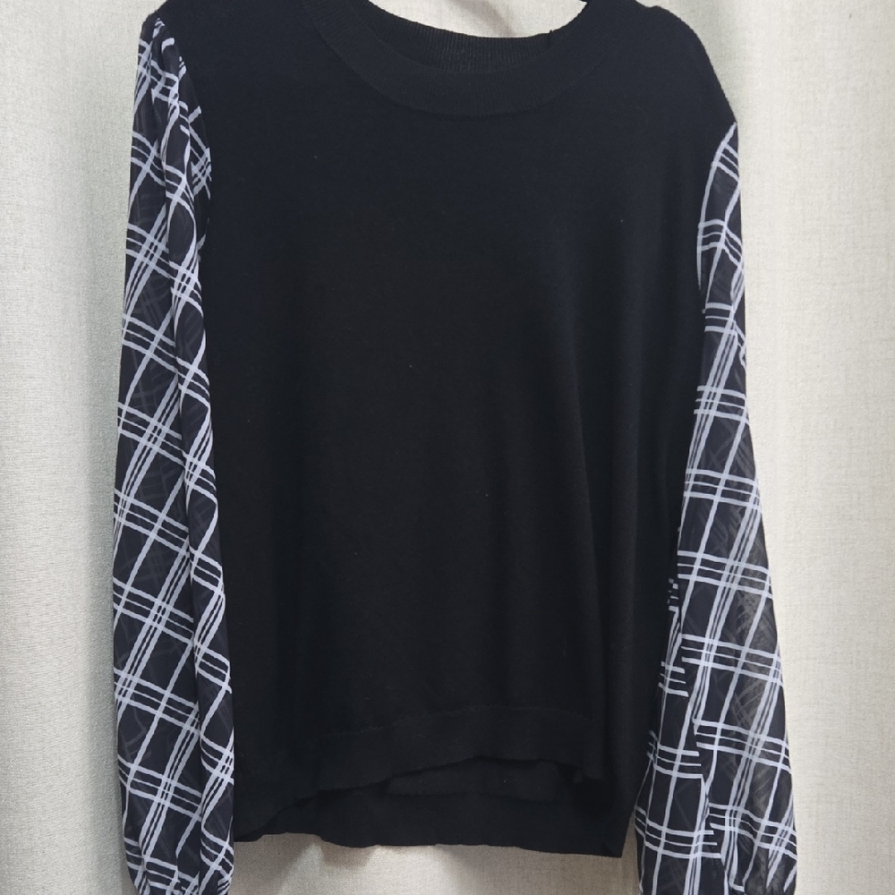 Daniel Rainn Black Blouse with Checkered Sleeves